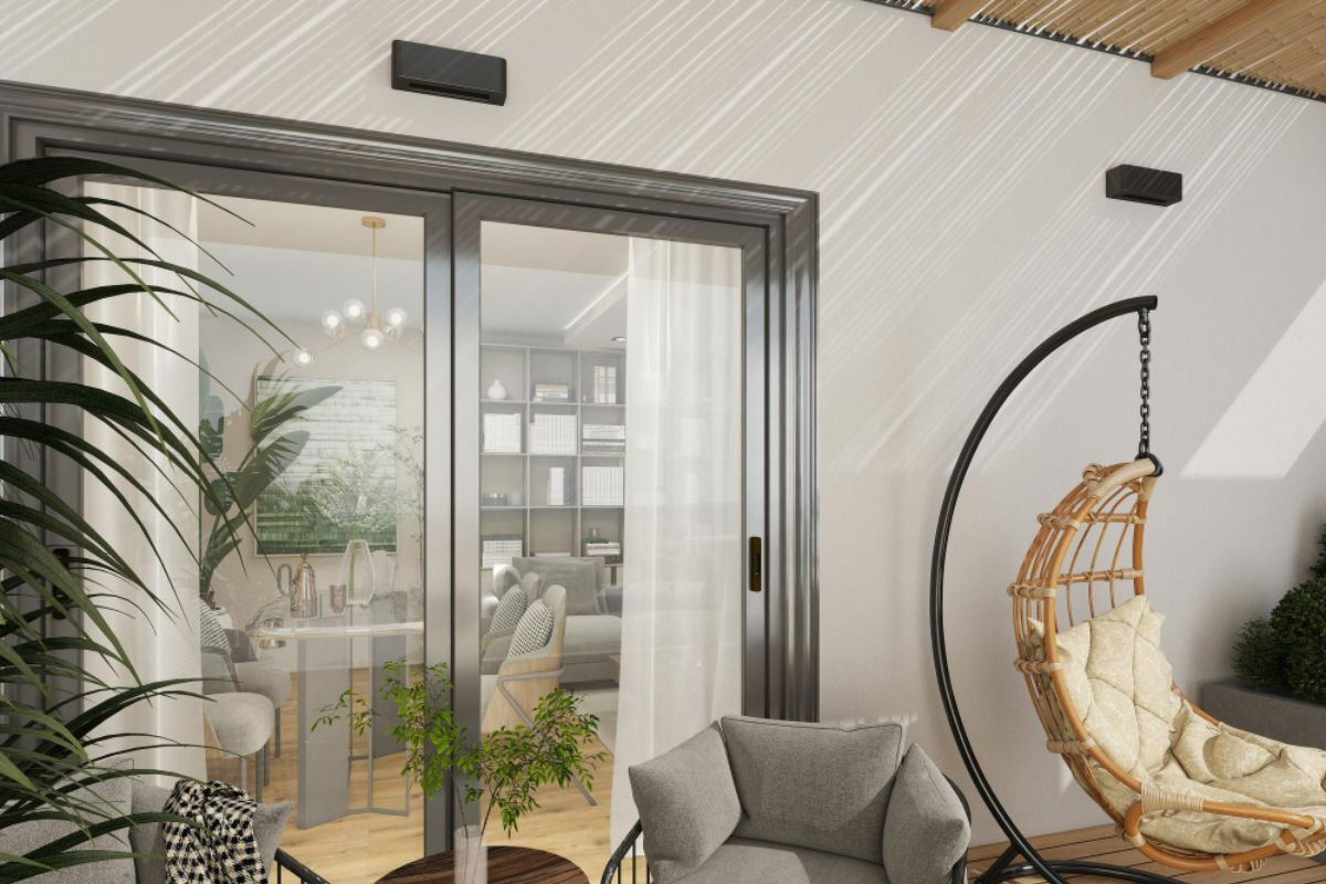 shining aluminum sliding door properly set in a room