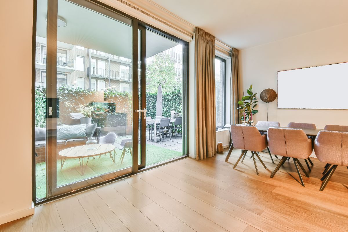 well-adjusted sliding door opened to the outside